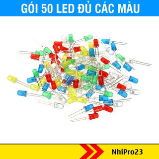Gói 50 - Đèn led 3v phủ màu 3mm 5mm ( đỏ, xanh lá cây, vàng, xanh dương và trắng )