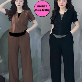 Đồ bộ dài quần xuông rộng nữ 65-120kg (HAI ÁO) .Chất vải hịn hò. Đùi rộng . Đùi mặt mát . Bộ bigsize nữ . Bigsize 100kg