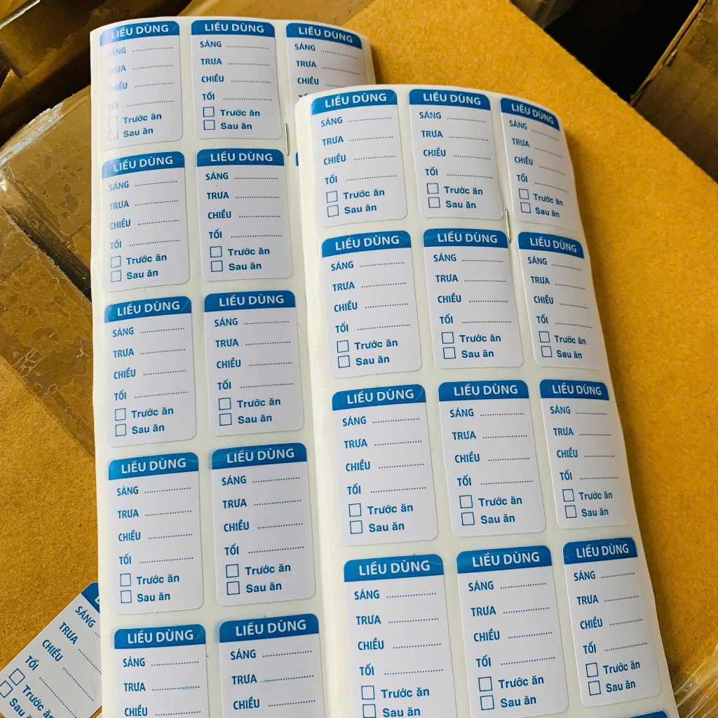 Tem dán liều dùng nhà thuốc - chia liều dùng in sẵn mảnh 500 tem, cuộn 1000 tem, 2000 tem