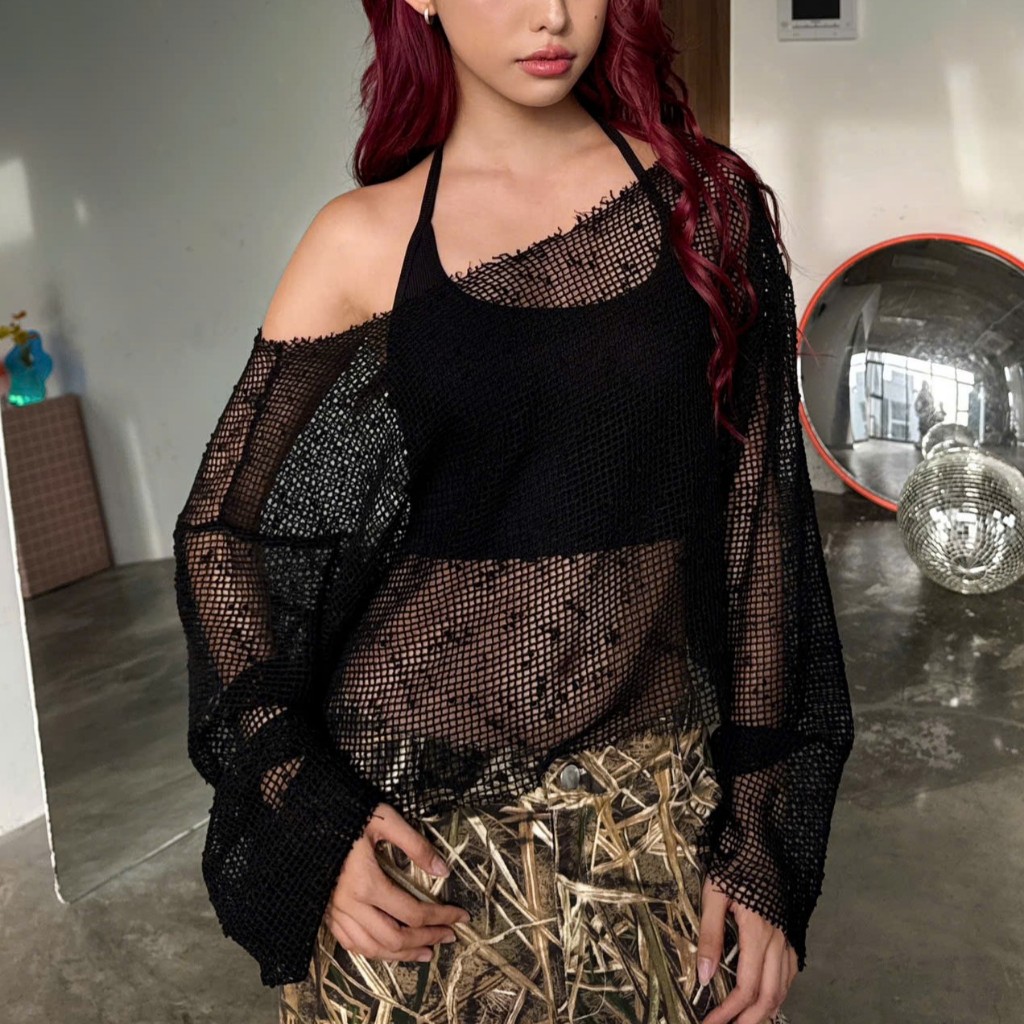 Áo Lưới TWENTI  Tay Dài Croptop Kèm Bra Đen | BigBuy360 - bigbuy360.vn