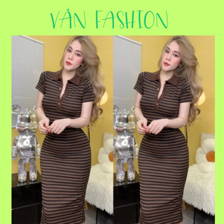 ĐẦM SỌC CHẤT GÂN TĂM ÔM BODY CỔ SƠ MI CÓ NÚT GÀI TÔN DÁNG XINH ĐI CHƠI ĐI TIỆC ĐỀU ĐẸP(có 2 size từ 40-60kg)