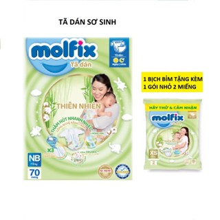 (Tặng kèm 2 miếng) Tã dán sơ sinh Molfix size NB-70 miếng cho bé sơ sinh đến 5kg