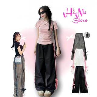 Quần Kaki Sọc Thắt Nơ Ống Rộng Nam Nữ Chun Thun Cạp Cao Siêu Dài 100cm Size Đại MM Hồng Nhi Store's