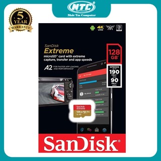 Thẻ Nhớ MicroSDXC SanDisk Extreme 128GB A2 V30 U3 4K đọc 190MB/s ghi 90MB/s - phù hợp điện thoại, camera, flycam (Gold)