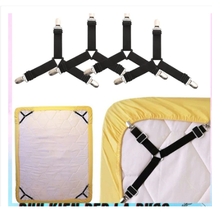 Bộ 4 kẹp ga giường drap,chống xê dịch,dây buộc giá đở tiện ích cho ga giường,dây đàn hồi điều chỉnh 