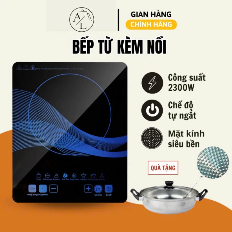 Bếp Từ Đơn PL Cảm Ứng Mặt Kính Cường Lực TẶNG KÈM NỒI, Công Suất 2200W, Có Hẹn Giờ, Truyền Nhiệt Tốt