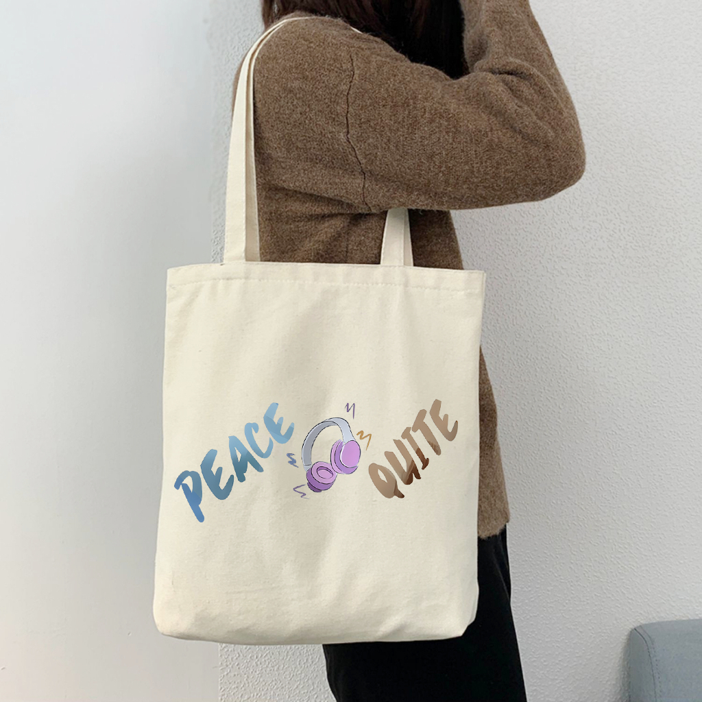 Túi tote vải canvas peace quite túi đeo vai đi học đi chơi thời trang hàn quốc đựng vừa A4 kích thước 35x40cm tota1019