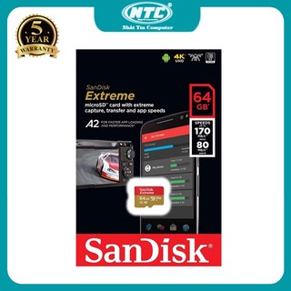 Thẻ nhớ microsdxc sandisk extreme 64gb v30 u3 4k a2 đọc 170mb/s ghi 80mb/s - chuyên camera, flycam, điện thoại, máy game