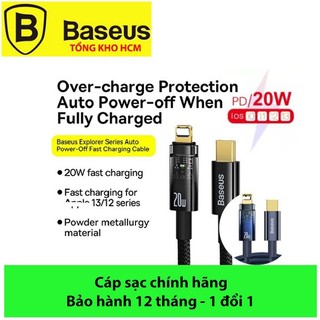  Cáp sạc nhanh Baseus Tự Ngắt 20W Gen2 Baseus Explorer Series Type C to Lai-nin Auto PowerOff PD20W  