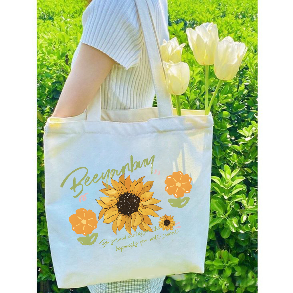 Túi tote vải canvas hoa hướng dương túi đeo vai đi học đi chơi thời trang hàn quốc kích thước 35x40cm tota1013