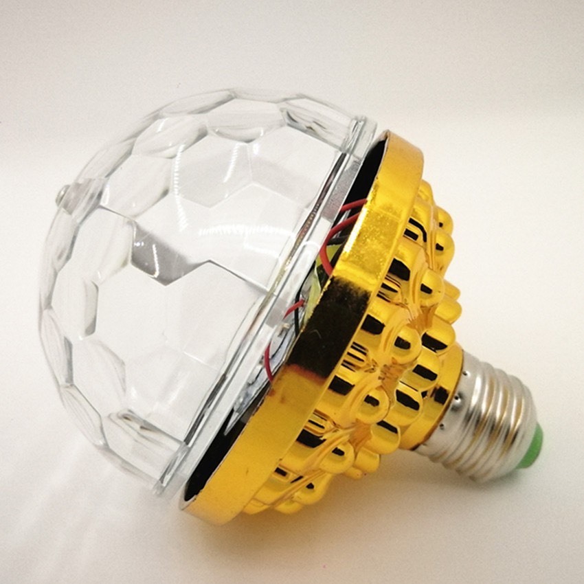 Đèn Led Cầu Xoay RGB Pha Lê 7 Màu Đế Vàng Chui E27