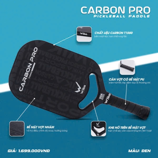 Vợt pickleball Wika Carbon Pro - T1000 chính hãng