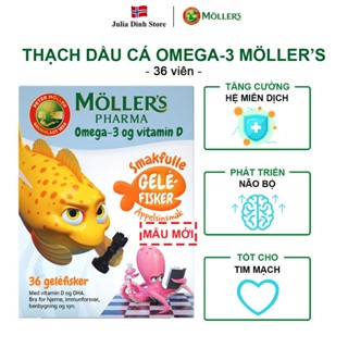 Thạch dẻo dầu cá tuyết Omega 3 MOLLERS cho bé từ 3 tuổi vị cam nội địa Na Uy - hộp 36 viên