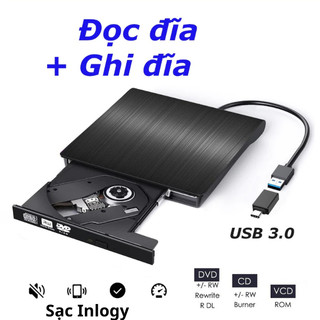 【🔥Free ship🔥】Ổ đọc ghi đĩa CD DVD rời gắn ngoài qua cổng USB 3.0 cho laptop, PC, máy Mác