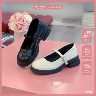 Giày Loafer nữ HÀ HUYỀN da lì mũi captoe quai ngang khóa 4cm - LF207