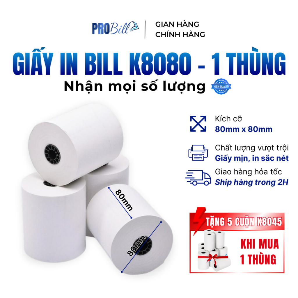 [Giấy in bill KT80-80 ] GIẤY IN NHIỆT IN BILL 80x80mm - 1 thùng