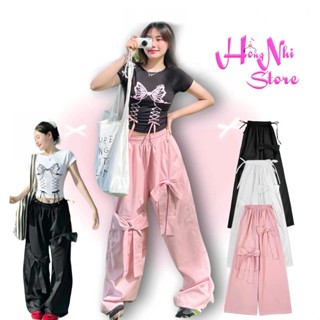 Quần Kaki Túi Nơ Y2K Ống Rộng Chun Thun Cạp Cao Siêu Dài 100cm Size Đại Ulzzang - MM Hồng Nhi Store