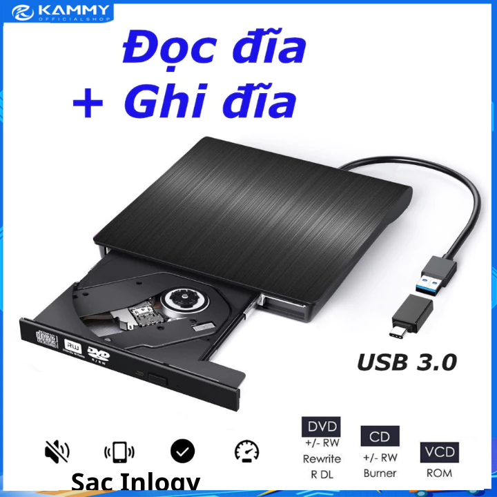 【🔥HCM/24H】Ổ đọc ghi đĩa CD DVD rời gắn ngoài qua cổng USB 3.0 cho laptop, PC, máy Mác