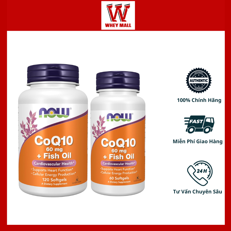 Viên uống NOW CoQ10 60 mg with Omega 3 Fish Oil nhập khẩu Mỹ - Hỗ Trợ Hệ Tim Mạch, Trí Não, Sáng Mắt