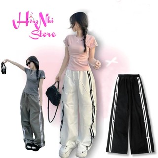 Quần Kaki 2 Sọc Kết Nơ Ống Rộng Chun Thun Cạp Cao Siêu Dài 100cm Dáng Rộng - MM Hồng Nhi Store's