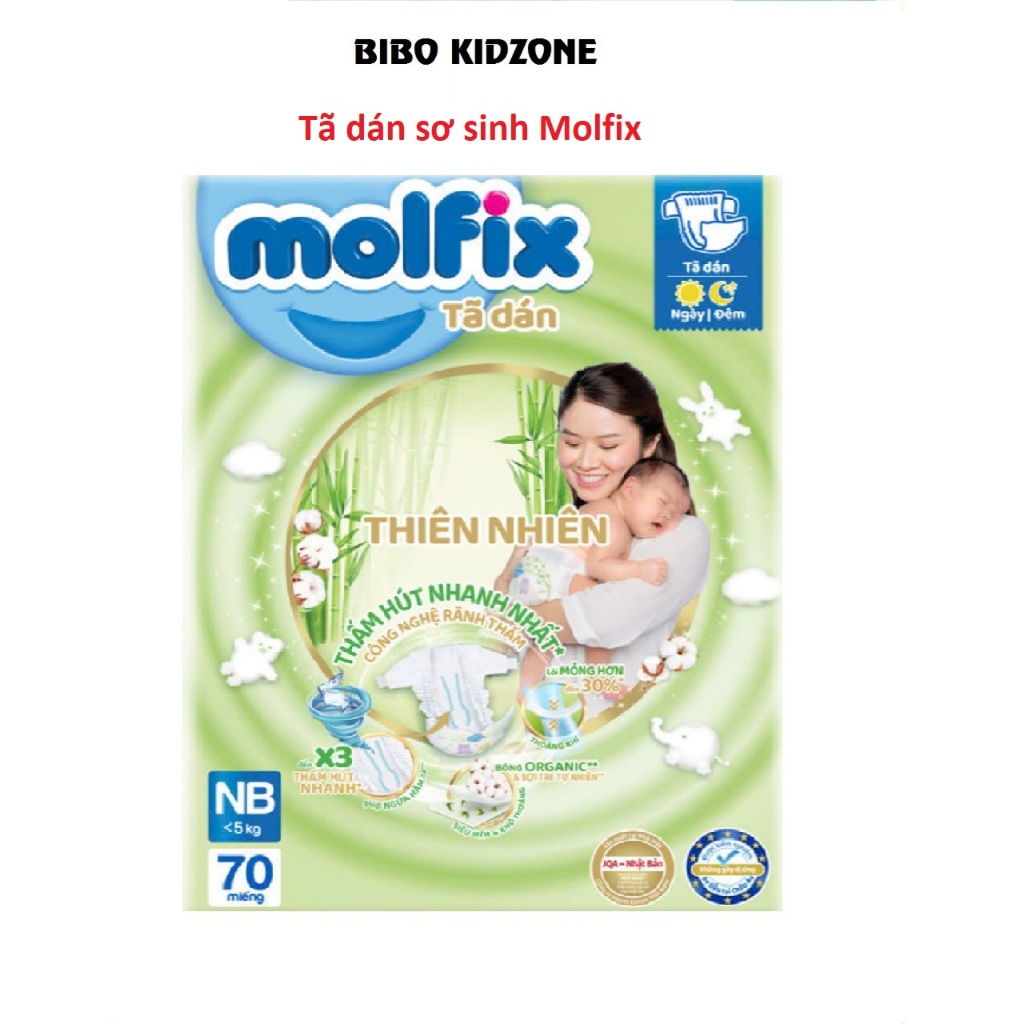 Tã dán Molfix thành phần sợi tre, bông organic thêm miếng, gói tiết kiệm, đủ size- XS/S/M/L