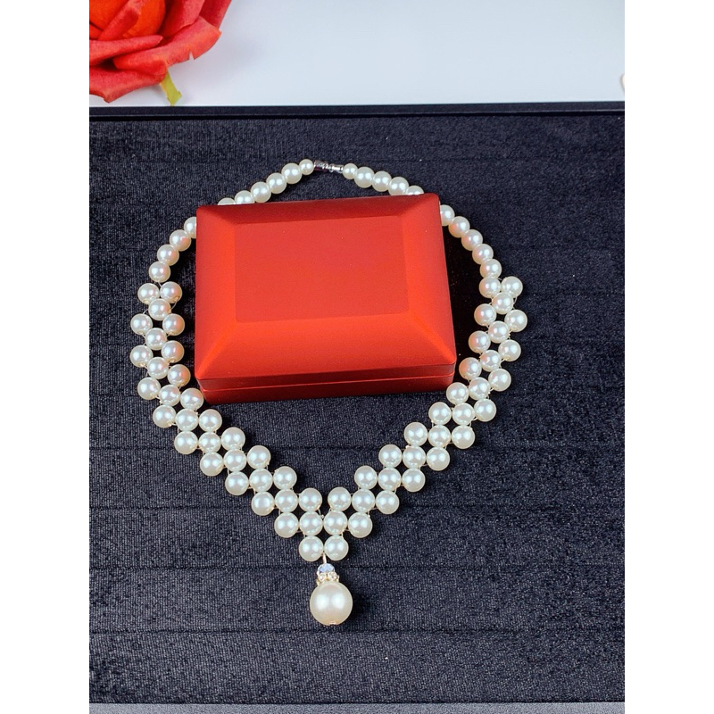 Các mẫu trang sức ngọc trai san hô tết Com bo bộ ngọc trai  tết ba hình bông hoa mai, giọt lệ dành cho nữ.