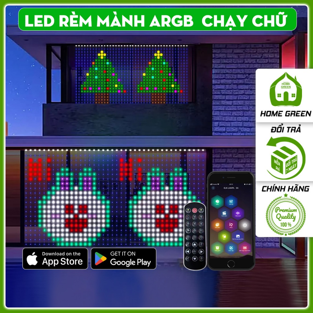 Bộ Led Rèm Mành 3D Chạy Chữ Chạy hình qua app + remote