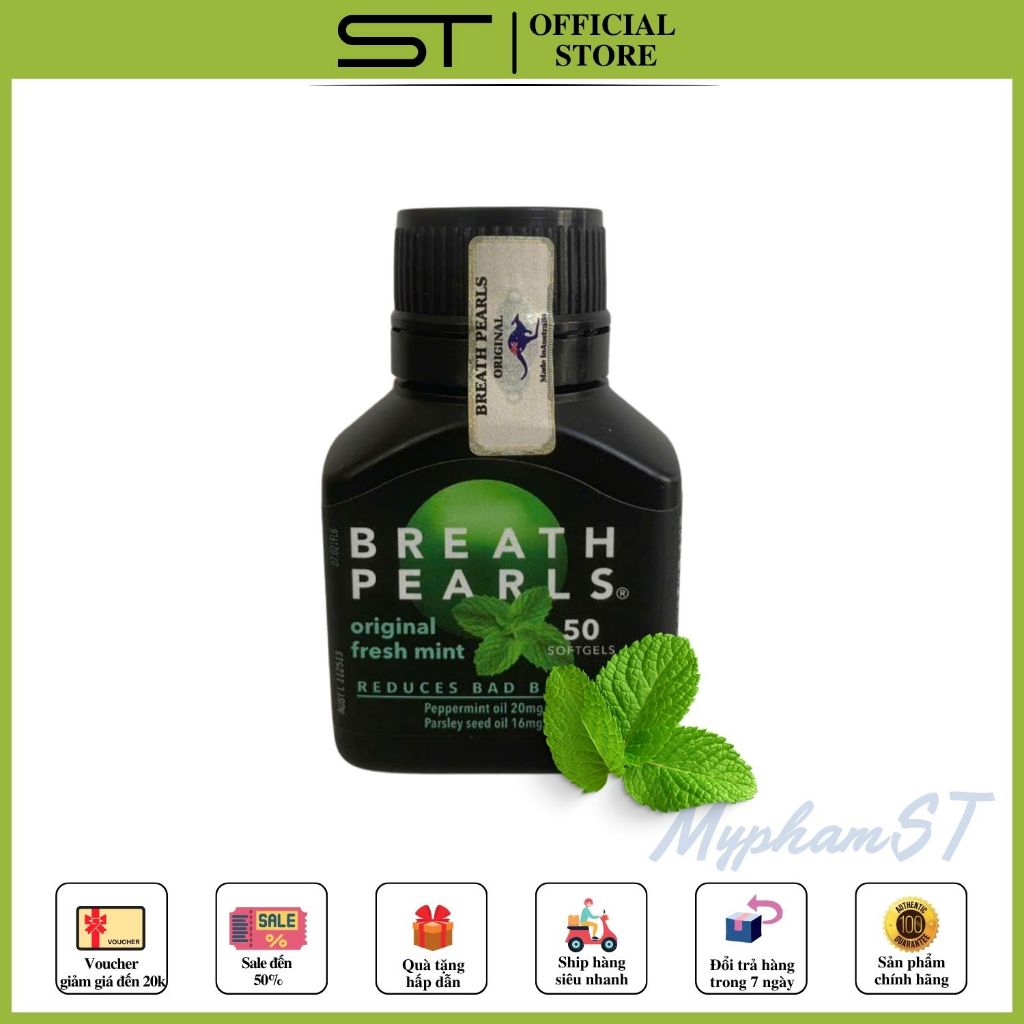 Viên uống thơm miệng Breath pearls Úc 50 viên