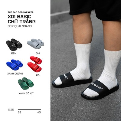 Dép Quai Ngang Nam Nữ The Bad God Basic X01 Chữ Trắng Đế PVC Êm Chống Trơn Dép Slipper Local Brand Unisex