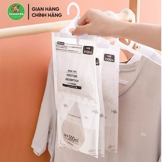 Túi Hút Ẩm Tủ Quần Áo, Gói Hút Ẩm Chống Mốc Tủ Giày, Bếp Phòng Ngủ Có Móc Treo 2 Ngăn 500ml