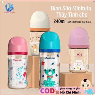  Bình Sữa Minitutu Thủy Tinh cho Bé Họa Tiết Nhiều Màu Sắc 240ML bình sữa cho bé 