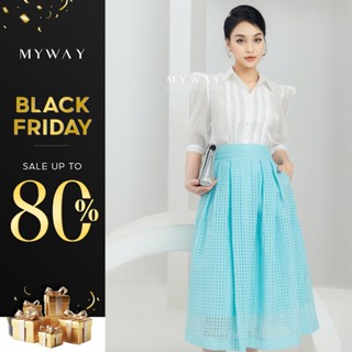 Chân Váy Xòe Midi CônG Sở Nữ My Way Dáng Chữ A Cạp Cao Họa Tiết Caro Sang Trọng 1MCXB2104