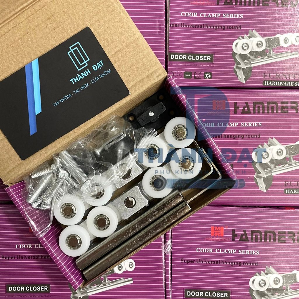 [Chính hãng Hammered] Bánh xe treo cửa lùa bi 8 BÁNH cưa (Bánh xe treo 8 bánh hộp tím )
