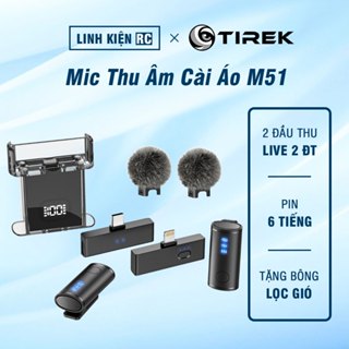 Mic Thu Âm Không Dây Cho Điện Thoại M51 - Combo 2 Mic + 2 Đầu Thu, Bật Tắt Lọc Ồn - Quay Video clip, Micro Livestream