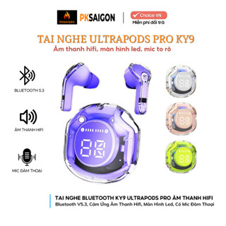 [Choice] Tai nghe bluetooth KY9 Ultrapods Pro V5.3 BILLION EL1-0402-15 cảm ứng, vỏ trong suốt