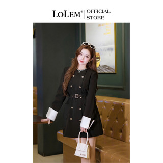 Đầm suông ngắn cổ tròn LOLEM DS811 tay dài kèm belt chất tuytsi mềm mại