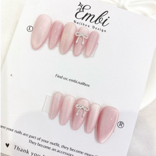 Nail Box Mắt Mèo ánh trăng hồng ánh tím Charm Nơ Hot trend Hàn Quốc Nữ Embi.nailbox E008