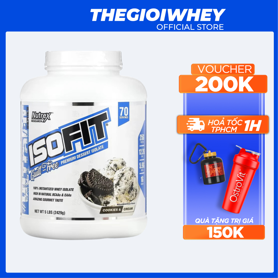 IsoFit Nutrex 2.3kg Whey Protein Isolate Bột Sữa Tăng Cơ Giảm mỡ Cho Dân tập Gym