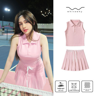 Set bộ đồ váy thể thao nữ cao cấp WHITEWHY K-Sleek áo polo mix chân xòe nỉ da cá cầu lông tennis pickleball bóng bàn
