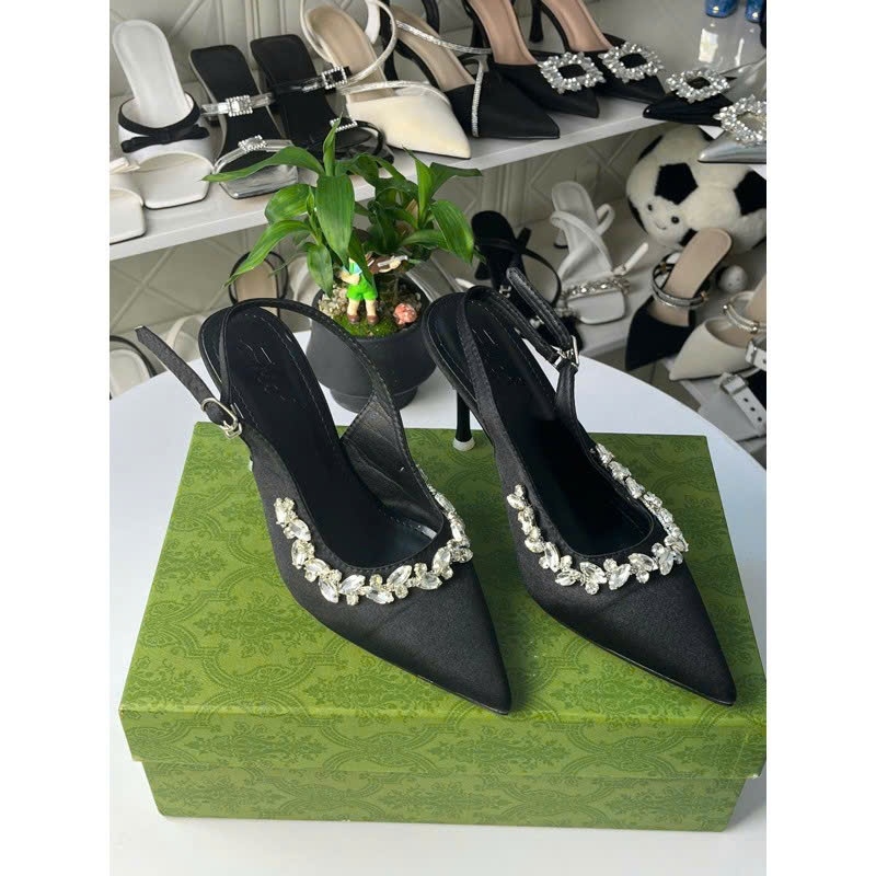 Giày cao gót bít mũi viền đá 9 phân NCStore, cao gót chất tuyết nhung viền đá 9 phân mã U88