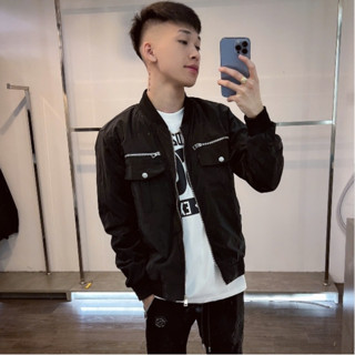 Áo Khoác Gió Nam Trần Bông 346 Mặt Sau Trơn Chất Liệu Gió Trần Bông 3 Lớp Dày Dặn Màu Đen Thời Trang Nam