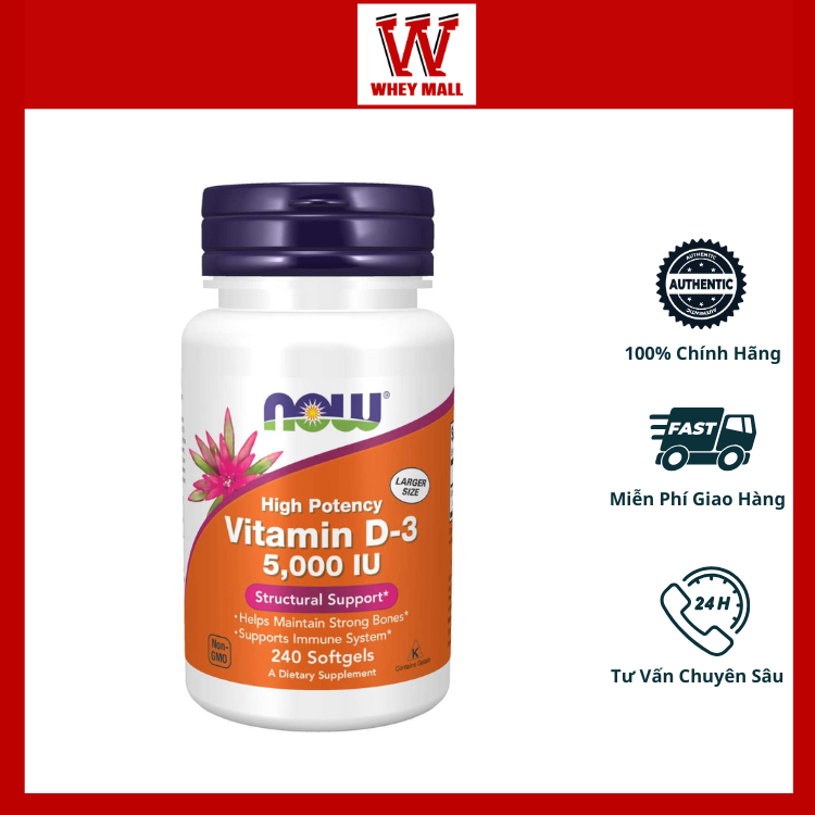 Now Vitamin D3 5000 IU - Thực Phẩm Bổ Sung Vitamin Hỗ Trợ Miễn Dịch