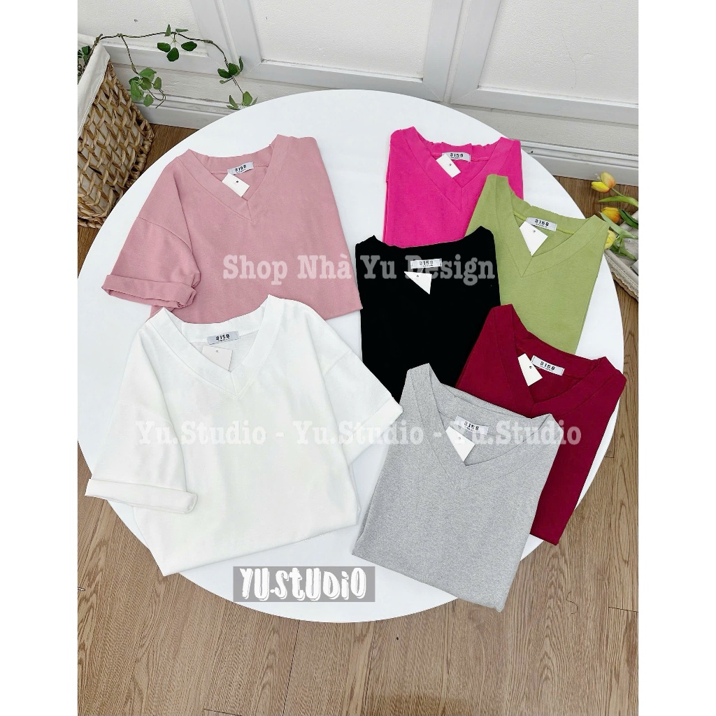 Áo thun trơn YUSTUDIO, áo 3158 cotton khô form rộng mẫu CỔ TIM 3158