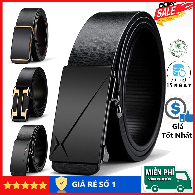 Thắt lưng da nam khóa tự động, Thắt lưng nam màu đen phong cách đơn giản bảo hành 12 tháng TLHT01