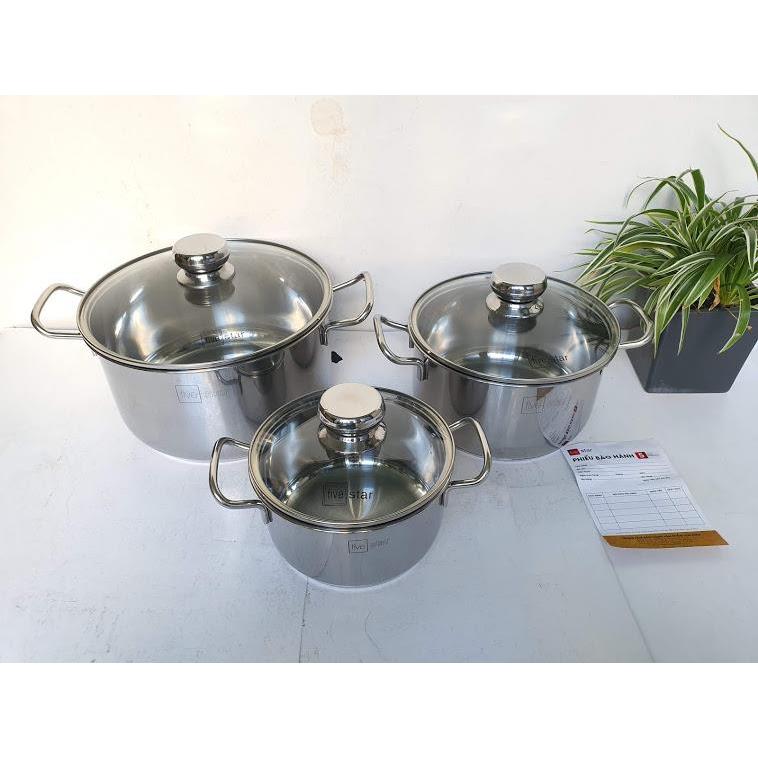 Bộ nồi 3 Fivestar inox 3 đáy vung kính
