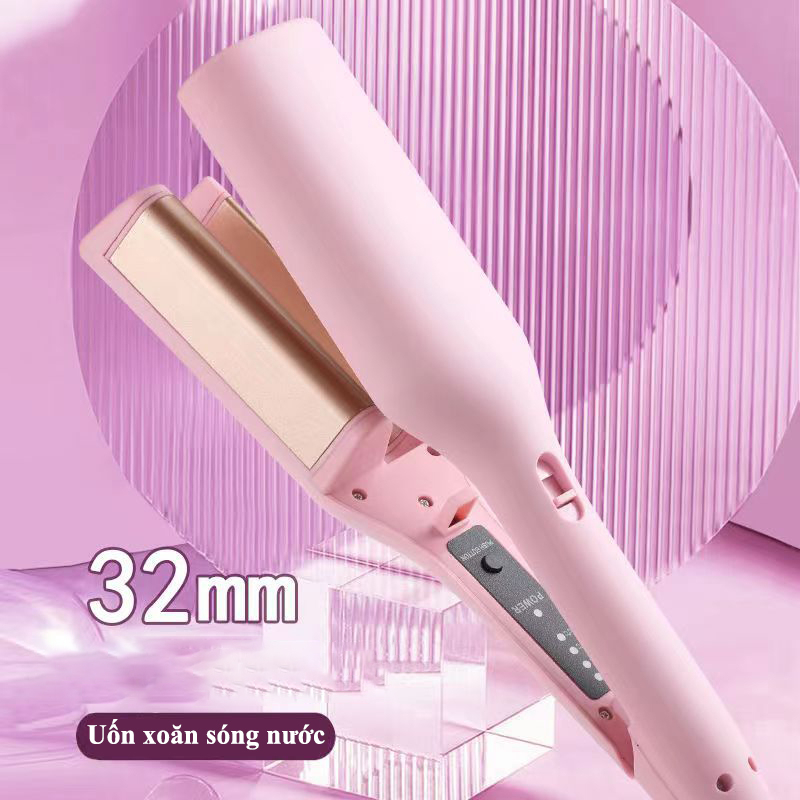 Máy Uốn Tóc Xoăn Sóng Nước Hippie 32mm Chất Liệu Gốm Sứ Ceramic Cao Cấp, Máy Làm Xoăn Sóng Nước Chỉnh Nhiệt