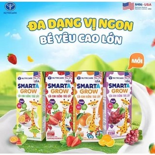 3 VỈ sữa dinh dưỡng trái cây Nutricare Smarta Grow DÂU, CAM, NHO, TRÁI CÂY NHIỆT ĐỚI 110ML cho trẻ thấp còi