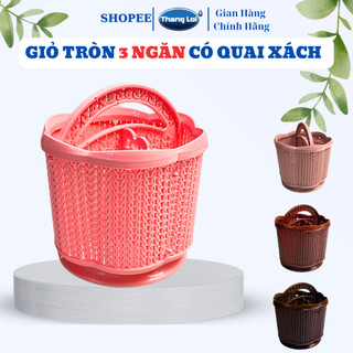  Giỏ nhựa tròn hoa 3 ngăn có quai xách đựng vật dùng văn phòng nail tiện dụng Nhựa Thắng Lợi 