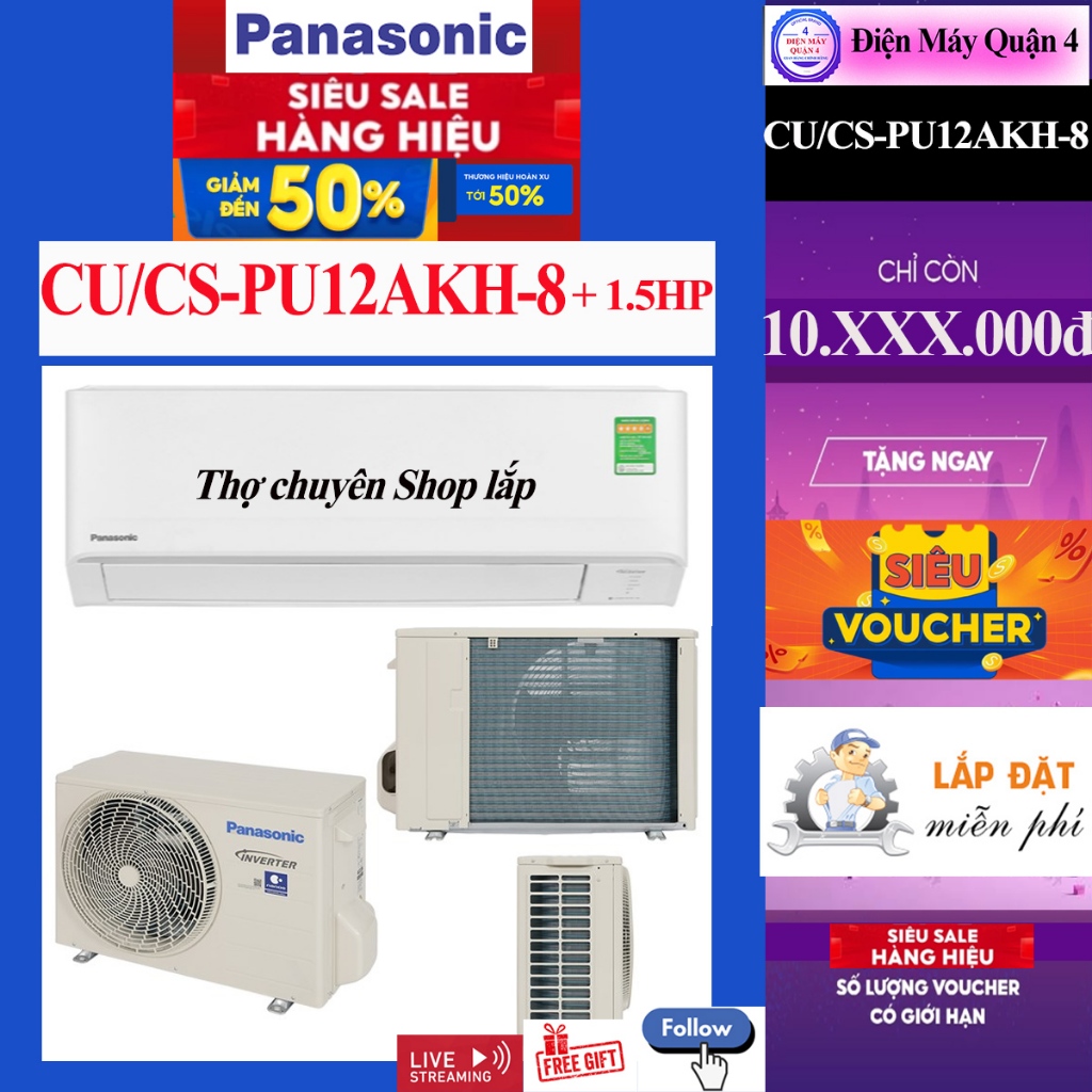 CU/CS-PU12AKH-8 -- Máy lạnh Panasonic Inverter 1.5 HP CU/CS-PU12AKH / RU12AKH-8