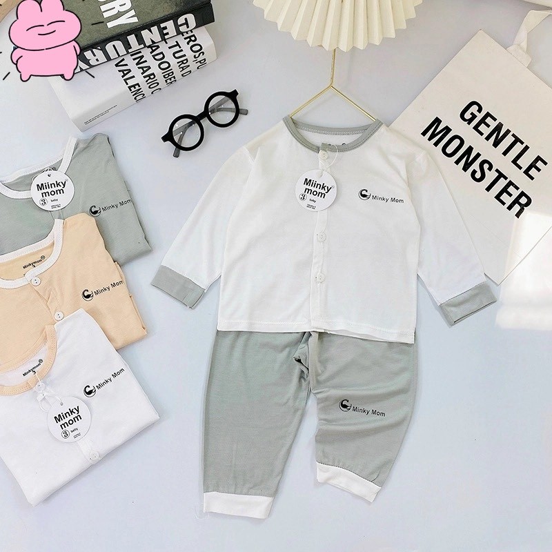 (MS32)Bộ Dài Tay Thun Lạnh Cho Bé Gái, Bé Trai Minky Mom Vải cài cúc giữa , Bộ Quần Áo Trẻ Em Thu Đông